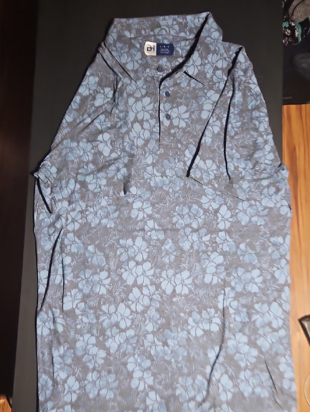 Ben Hogan Gray Polo with Light Blue Floral Print